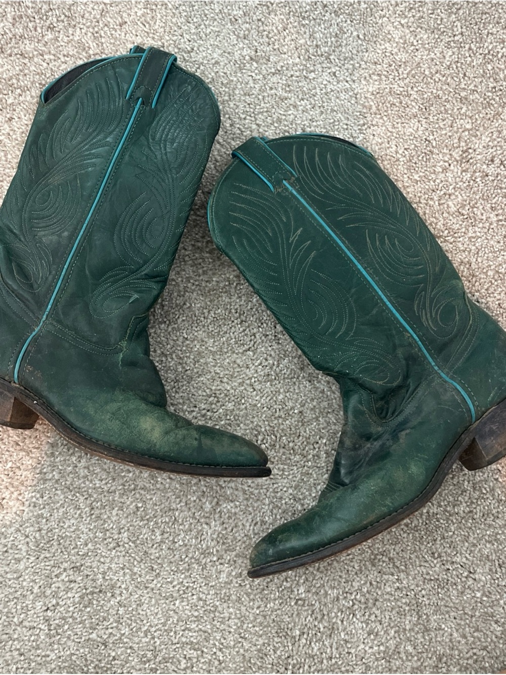 Rare Teal/Turquoise Vintage Code West Leather Western Cowboy Cowgirl Boots 7 M